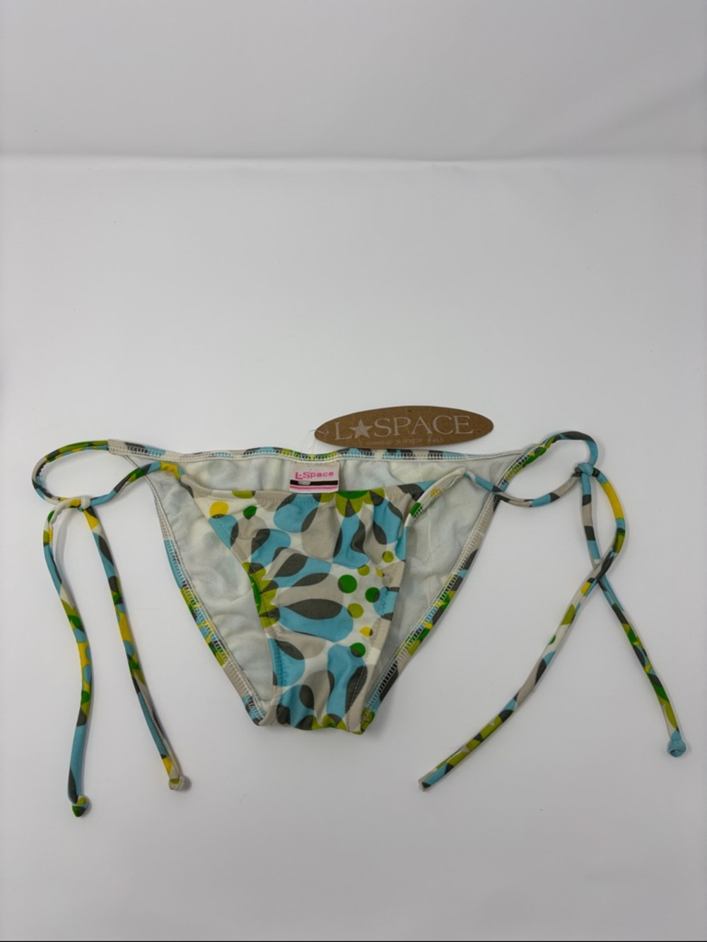 l*space | Blue, Green and Gray Leaf-Print Tie-Side Bikini Bottom bottoms XS